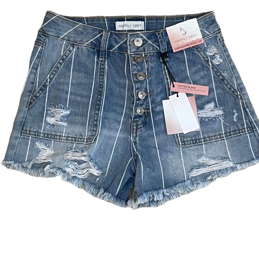 Happily Grey Women's Super High Rise Cut-Off Denim Shorts Blue Size 3